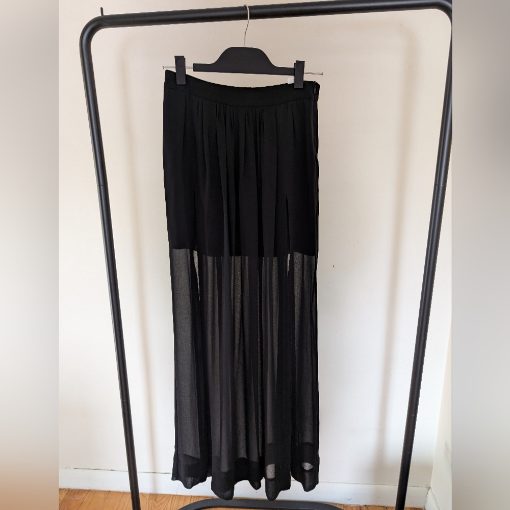 Zara Black Sheer Panel Maxi Skirt With Double Slots